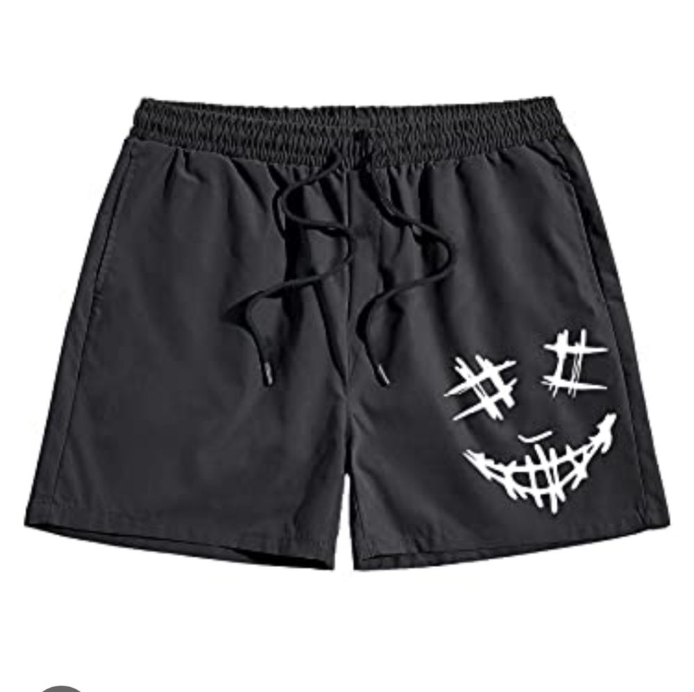 NWOT Mens ROMWE Black Shorts with White Face Accent Sz. Med
